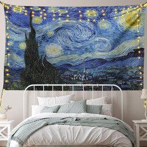 Huge The Starry Night Vincent Van Gogh Big Fabric Wall Art Hanging Tapestry New